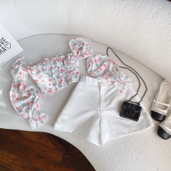 Set croptop hoa nhí quần short 2M