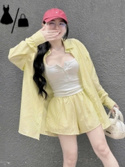 Set sơ mi kẻ sọc x 2 dây x quần short