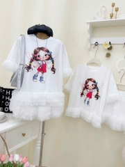 Đầm suông lai voan cô gái - trắng