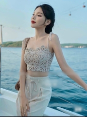 Set áo 2 dây ren quần suông dài