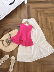 Set áo hồng peplum x chân váy midi  - Freesize