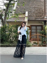 Chân váy ren xòe A dáng dài - Trắng