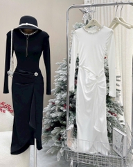 Đầm ôm body td xẻ đùi - Trắng