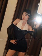 Đầm ôm body lưới phối cổ yếm