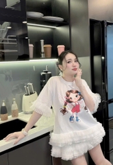 Đầm suông lai voan cô gái - trắng