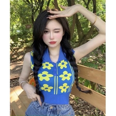 Áo len hoa cổ bẻ