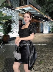 Đầm ren phối tafta - S