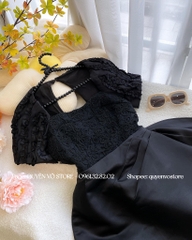 Đầm ren phối tafta - S