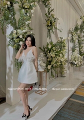 Đầm 2 dây kết đá phối lông  - S