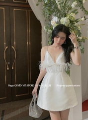 Đầm 2 dây kết đá phối lông  - S