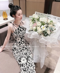 Đầm ren hoa chéo dây