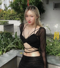 Set áo lước đen bra