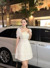 Đầm ren nơ eo viền cườm