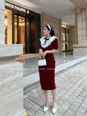 Đầm nhung dài phối ren