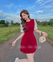 Đầm nhung phối tay voan