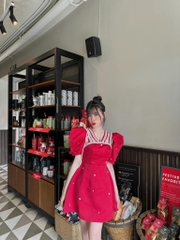 Đầm đỏ dây chéo cổ đính đá