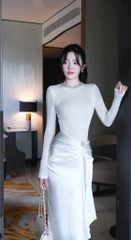 Đầm ôm body td xẻ đùi - Trắng