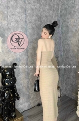 Đầm body 2 dây bản to Nâu
