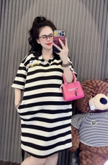 Đầm thun sọc cổ sơ mi