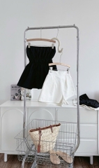 Set áo úp ngực đen x quần short trắng