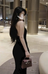 Đầm ôm body maxi thun ánh kim cổ đỗ trước