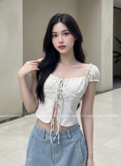 Áo ôm croptop xẻ - TRẮNG