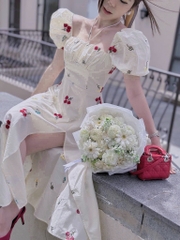 Đầm midi nude in hoa
