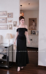 Đầm lụa 2 dây trễ vai - Đen