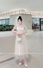 Đầm ren nơ thân voan - Be