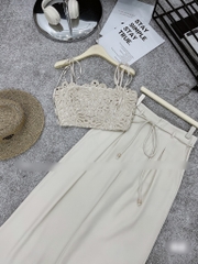 Set áo 2 dây ren quần suông dài