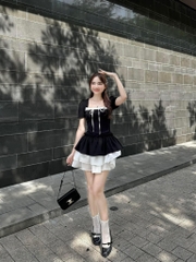 Đầm đen phối tơ cột nơ