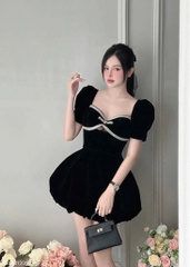 Đầm nhung bồng - Đen