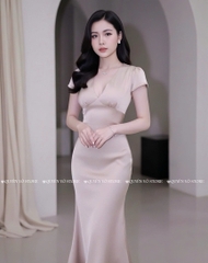 Đầm lụa cổ V - NÂU TÂY