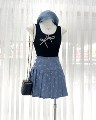 Set áo thun đen nơ chân váy denim  - S eo 64
