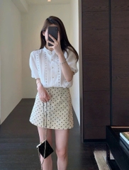 Chân váy chấm bi dáng A - Đen