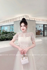 Đầm ren nơ thân voan - Be