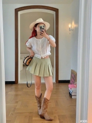 Áo sơ mi ren thắt eo