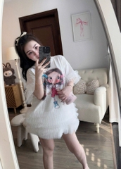 Đầm suông lai voan cô gái - trắng