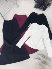 Set áo đắp chéo x chân váy đuôi cá