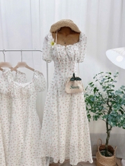 Đầm hoa nhí nơ ngực tay bồng