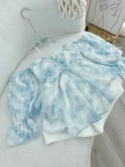 Set áo loang xanh cổ yếm trễ vai