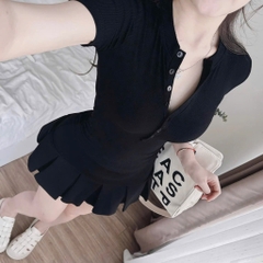 Set áo thun ôm body trụ chân váy xếp