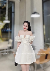 Đầm tafta trễ vai lưới ngực