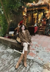 Áo khoác len da beo - Nâu