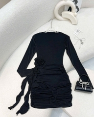Đầm ôm body thun ánh kim - Nâu