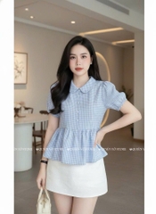 Áo sơ mi babydoll caro xanh dương