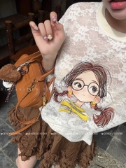 Set áo in cô gái chân váy tơ - 8369