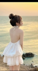 Set áo nude cổ yếm xòe phồng - Freesize