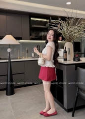 Set áo xô thêu nơ chân váy kaki đỏ