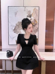 Đầm tafta cổ V đính đá - 1070